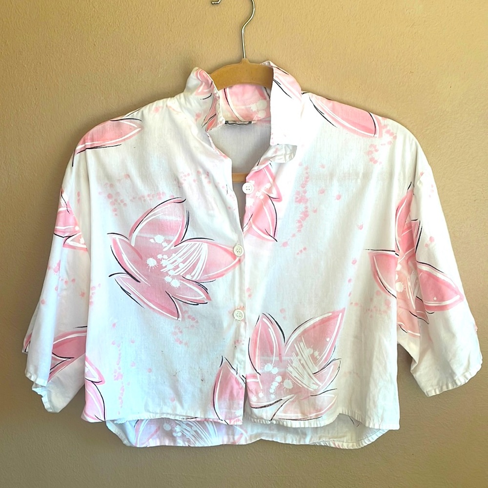 Vintage Up-cycled Hawaiian Cropped Shirt S-M
